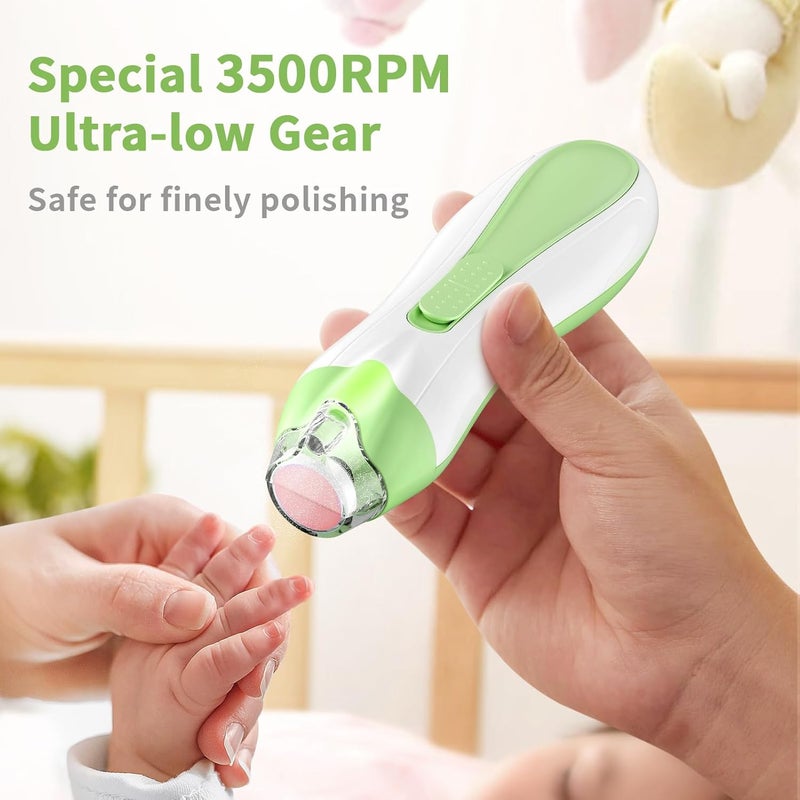 BSRGMS Baby Nail File Electric Baby Nail Care Set with LED Light, Baby Nail Clipper Electric for Newborn/Infants/Adults Toenails and Fingernails, 7 Grinding Head Replacement Pads, Green - Image 3